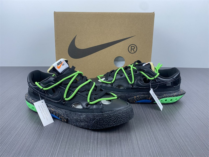 o-w x nike blazer low black electro green dh7863-001