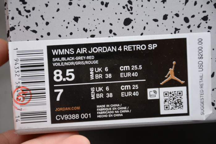 o-w x air jordan 4 “bred” cv9388-001